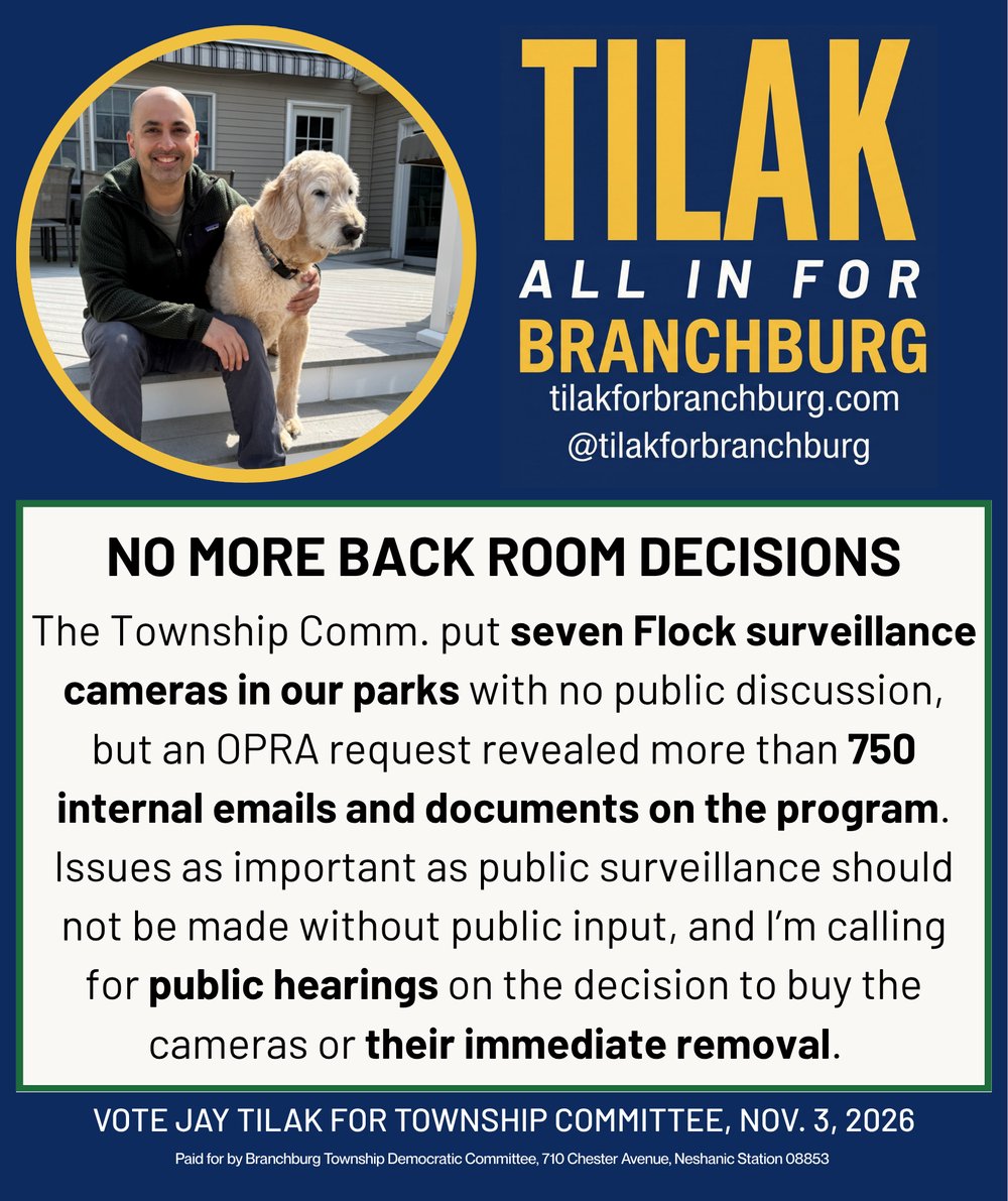 Campaign graphic: No More Back Room Decisions — Flock surveillance cameras statement
